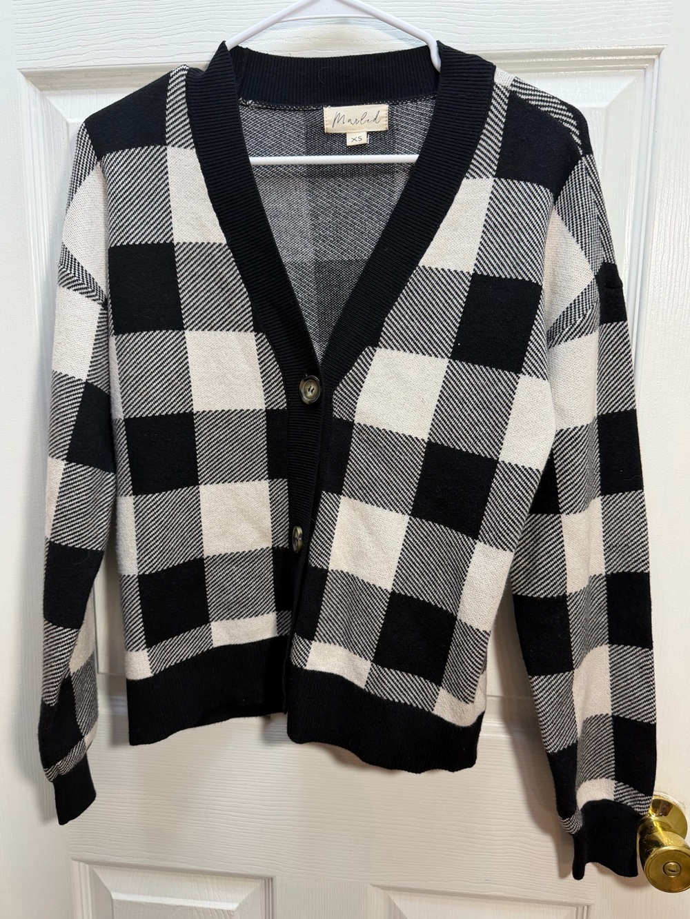 Marled Black & White Buffalo Check Cardigan